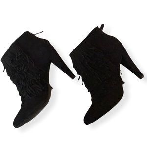 Banana Republic Leather Fringe Black Darcy High Heel Booties | Worn 2x